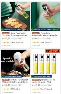 Alguns modelos vendidos online e que podem ser usados com azeite. (Foto: Reprodução/Shopee)