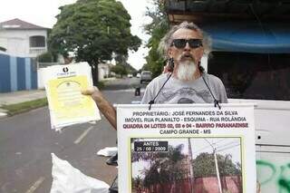 José Fernandes durante protesto feito em 2023 cobrando indenização (Foto: Arquivo | Campo Grande News)