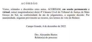 Uma das decisões do desembargador Alexandre Bastos negando recurso de prefeitura para qual o escritório de Camila trabalha (Foto: Reprodução)