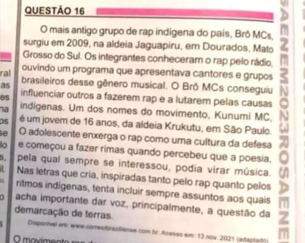 Rap ind&iacute;gena, Manoel de Barros e Pantanal: veja como MS j&aacute; apareceu no Enem