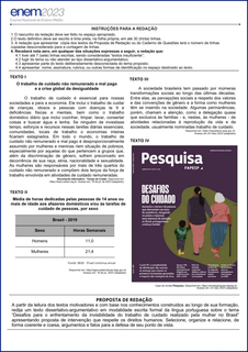 Textos de apoio da redação de 2023 sobre o trabalho de cuidado realizado pelas mulheres. (Foto: Divulgação)