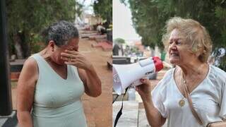 Marli de Fátima Catarineli chorando e Maria Cecília no megafone. (Foto: Paulo Francis)