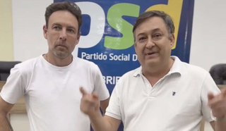 Leocir Montagna (PSD) e Rogério Rohr (PSD), durante convenção do partido em São Gabriel do Oeste. (Foto: Reprodução/Instagram)