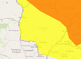 Áreas em amarelo e laranja indicam risco de chuva intensa (Arte: Inmet)