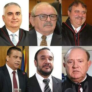 Da esquerda para direta: desembargadores Sérgio Fernandes Martins, Sideni Soncini Pimentel, Marcos Rodrigues; Alexandre Aguiar Bastos, Vladimir Abreu da Silva e o conselheiro do TCE Osmar Jeronymo (Foto/Reprodução)