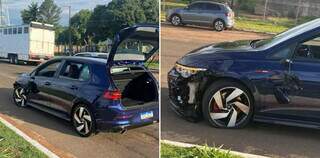 Golf GTI Mk 8,5 azul marinho, carrão esportivo que pertence ao influenciador Eduardo Razuk, no local do acidente (Foto: Direto das Ruas)