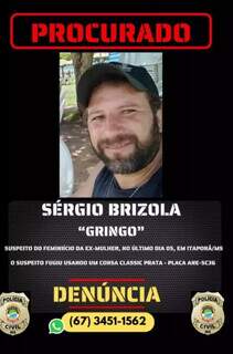 Rosto de Sérgio Brizola estampa cartaz de procurado. (Arte: Polícia Civil)