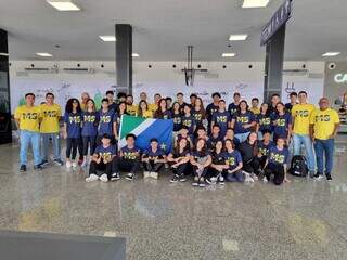 Atletas de Mato Grosso do Sul embarcando no Aeroporto de Campo Grande (Foto: Divulgação) 