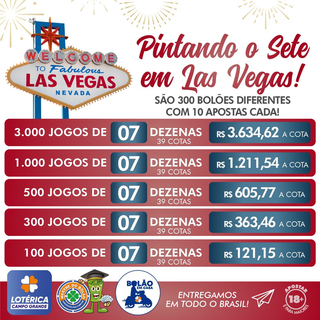 Pintando o Sete em Las Vegas reúne incríveis e abrangentes combinações divididos em bolões com apostas de 7 dezenas, conjuntos que cabem em todos os bolsos. (Foto: Divulgação)