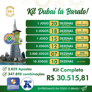 Kit Dubai Tá Barato! foi feito para multiplicar suas chances de ganhar com mais de 300 mil combinações! (Foto: Divulgação)