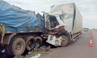 Cabine de caminhão ficou destruída (Foto: Polícia Militar Rodoviária) 