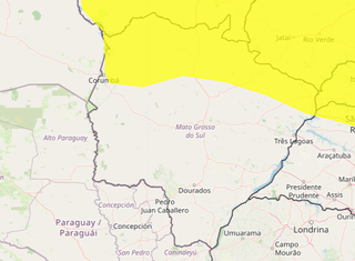 Área em amarelo indica risco de chuva intensa (Arte: Inmet)