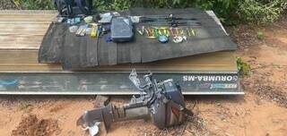 Material apreendido de quatro homens envolvidos em pesca irregular no Rio Aquidauana; um deles é influenciador digital (Foto: PMA/Divulgação)