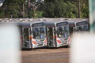 Ônibus parados na garagem da Viação São Francisco, em 21 de junho de 2022 (Foto: Henrique Kawaminami/Arquivo)