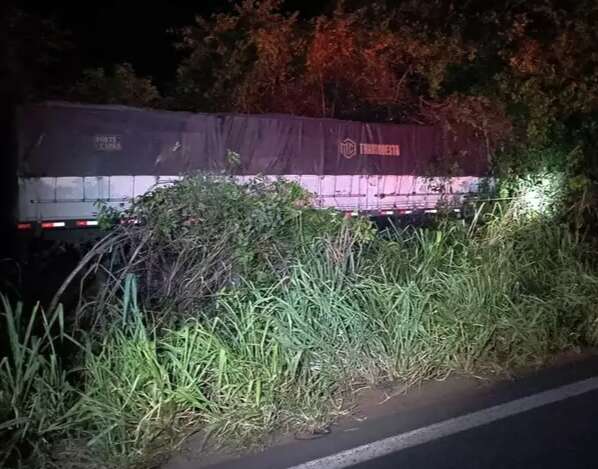 Motorista fica ferido ap&oacute;s carreta sair da pista e invadir vegeta&ccedil;&atilde;o