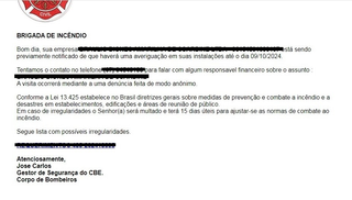 Print de falso e-mail no nome da corporação enviado aos usuários. (CBMMS)