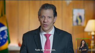 O ministro da Fazenda, Fernando Haddad, durante pronunciamento em cadeia nacional. (Foto: Reprodução/TV Brasil)