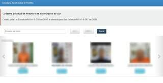 No site da Sejusp, cadastro estadual dá acesso a fotos e nomes dos condenados por crimes sexuais em MS (Foto/Reprodução)
