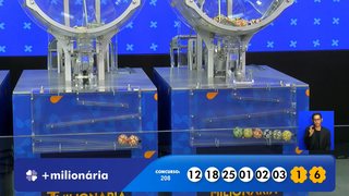 Concurso 208 da Mais Milionária teve como dezenas: 1, 2, 3, 12, 18, 25; trevos: 1, 6. (Foto: Reprodução/Caixa)