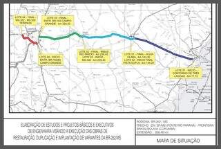 Em vermelho, o lote 4 que passará por obra prevista na licitação (Foto/Reprodução)