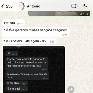 Na conversa, ele enviou o print da funcionária dizendo que não ia trabalhar (Imagem: Reprodução)