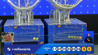 Concurso 210 da Mais Milionária teve como dezenas: 10, 11, 26, 33, 43, 47; trevos: 3, 2. (Foto: Reprodução/Caixa)