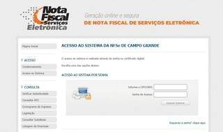 Sistema de geração de nota fiscal da prefeitura de Campo Grande (Imagem: Reprodução)