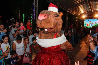 Dona Capivara anima as crianças em mais uma noite de Parada Natalina. (Foto: Juliano Almeida)