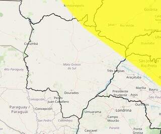 Parte amarela do mapa mostra área que está em alerta (Foto: Divulgação)