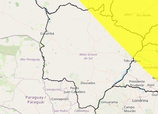 Área em amarelo indica risco de chuva intensa (Arte: Inmet)