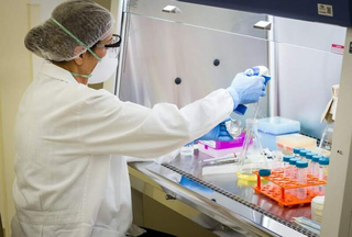 Técnica manipula tubos com equipamentos de proteção individual, dentro de laboratório. (Foto: Arquivo/Campo Grande News)