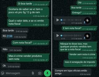 Conversas do comprador com algumas das lojas que procurou. (Foto: Reprodução)