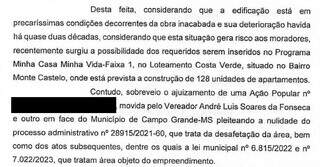 Trecho do pedido da Defensoria pela suspensão do processo por 120 dias. (Foto: Reprodução)