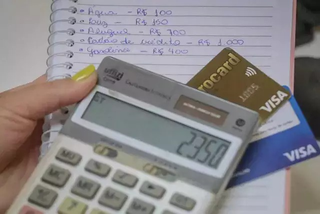 Contas anotadas em caderno junto com dois cartões de crédito (Foto: Marcos Maluf/Arquivo)