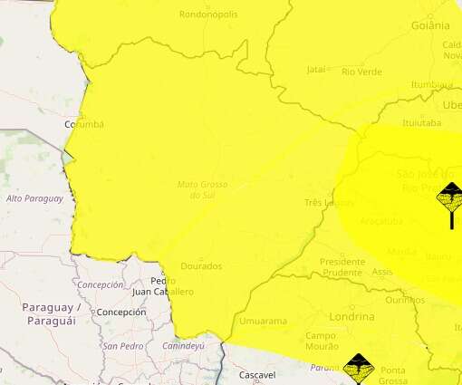 Inmet renova alertas para chuva intensa em MS neste domingo