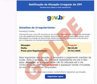 Novo golpe tem e-mail com aviso de suspens&atilde;o do CPF