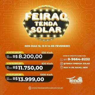 Feir&atilde;o Tenda Solar: Se livre da conta alta e garanta seu kit com 30% off