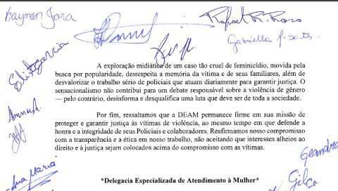 Em carta, delegadas acusam imprensa de &quot;sensacionalismo&quot; em caso de feminic&iacute;dio