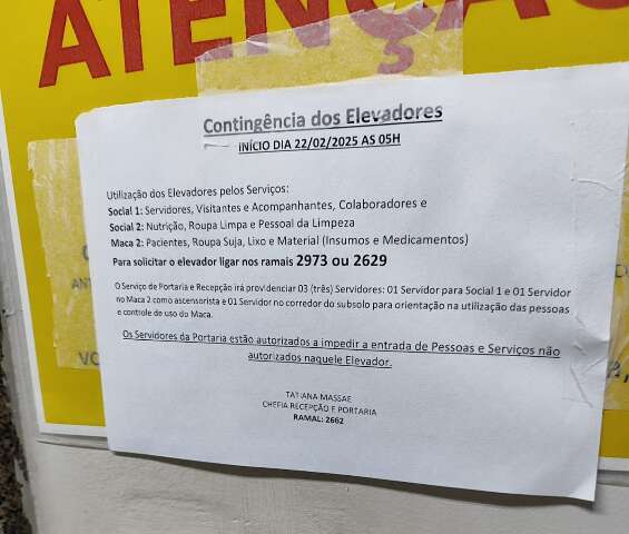 Hospital Regional limita uso de elevadores ap&oacute;s panes em equipamentos