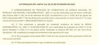 ANP permite a expansão da instalação de etanol na Sidroedia