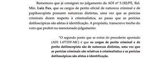 STF decide: Perito Papiloscopista n&atilde;o pode ser Perito Oficial criminal