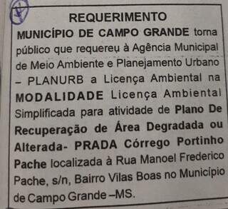 Prefeitura inicia recupera&ccedil;&atilde;o de c&oacute;rrego degradado ap&oacute;s decis&atilde;o judicial