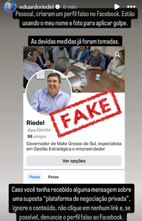 Governador denuncia perfil falso dele criado para dar golpes Governador denuncia perfil falso dele criado para dar golpes