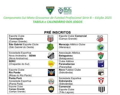 Por enquanto, S&eacute;rie B do Estadual da FFMS tem 14 &ldquo;pretendentes&rdquo;