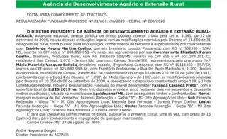 Titulação escancara elo entre fazendeira, ex-presidente da Agraer e empresário Titulação escancara elo entre fazendeira, ex-presidente da Agraer e empresário