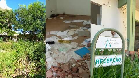 Abandono toma conta da antiga Cl&iacute;nica Carand&aacute;, com mato e documentos espalhados