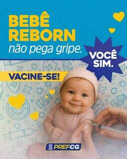 At&eacute; beb&ecirc; reborn entra na campanha para incentivar vacina&ccedil;&atilde;o contra a gripe