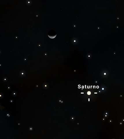 Vis&iacute;vel a olho nu, Saturno ser&aacute; o ponto mais brilhante pr&oacute;ximo &agrave; Lua