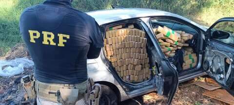 Motorista consegue fugir a p&eacute; ap&oacute;s bater carro lotado de maconha em tronco