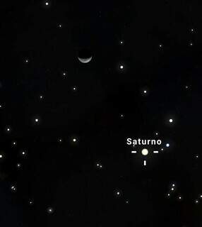 Vis&iacute;vel a olho nu, Saturno ser&aacute; o ponto mais brilhante pr&oacute;ximo &agrave; Lua